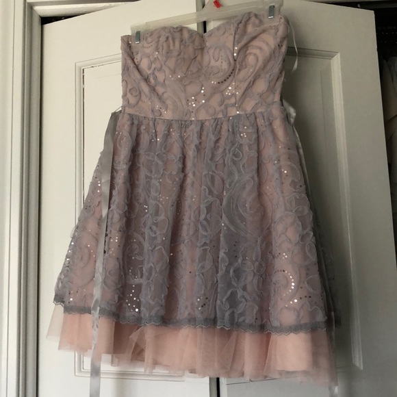 B. Smart gray blush tulle sequin formal mini 1 - Picture 4 of 6